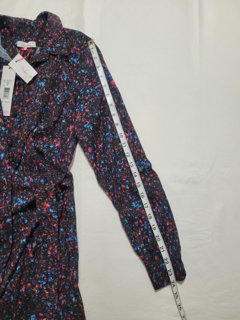 Parker Mini Ditsy Floral Long Sleeve Wrap Shirt Dress Black Multi XS Whimsigoth - Picture 10 of 10